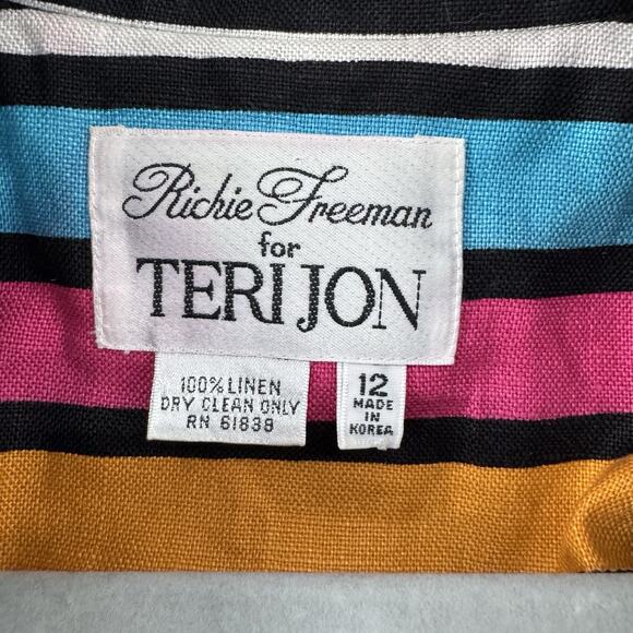 Richie Freeman For Teri Jon Blazer Women 12 Multicolor Linen Striped Rainbow Art - Picture 2 of 10